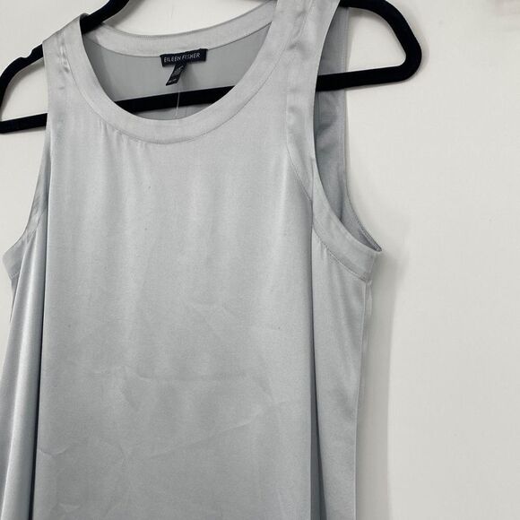 Eileen Fisher Silk Charmeuse Stretch Sleeveless Asymmetric Tunic Top Grey XS - Picture 7 of 14